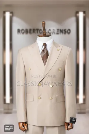 Milk Color Double Breasted Suit Available in Sizes