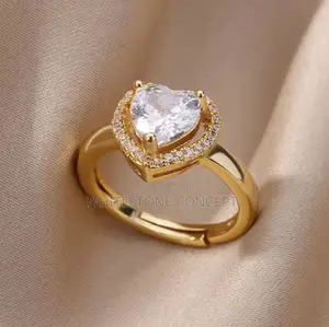 Stainless Steel Gold Plated Heart Adjustable Engagement Ring