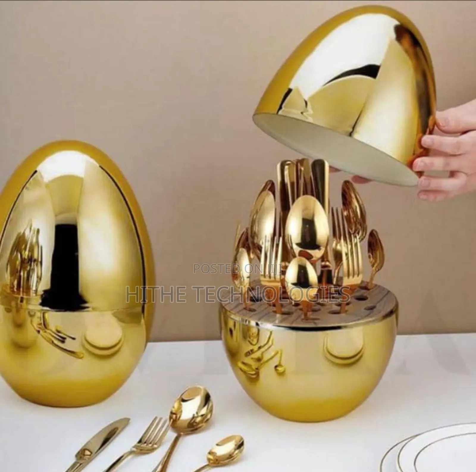 Beautiful Golden Spoon Set With Egg Shaped Casing