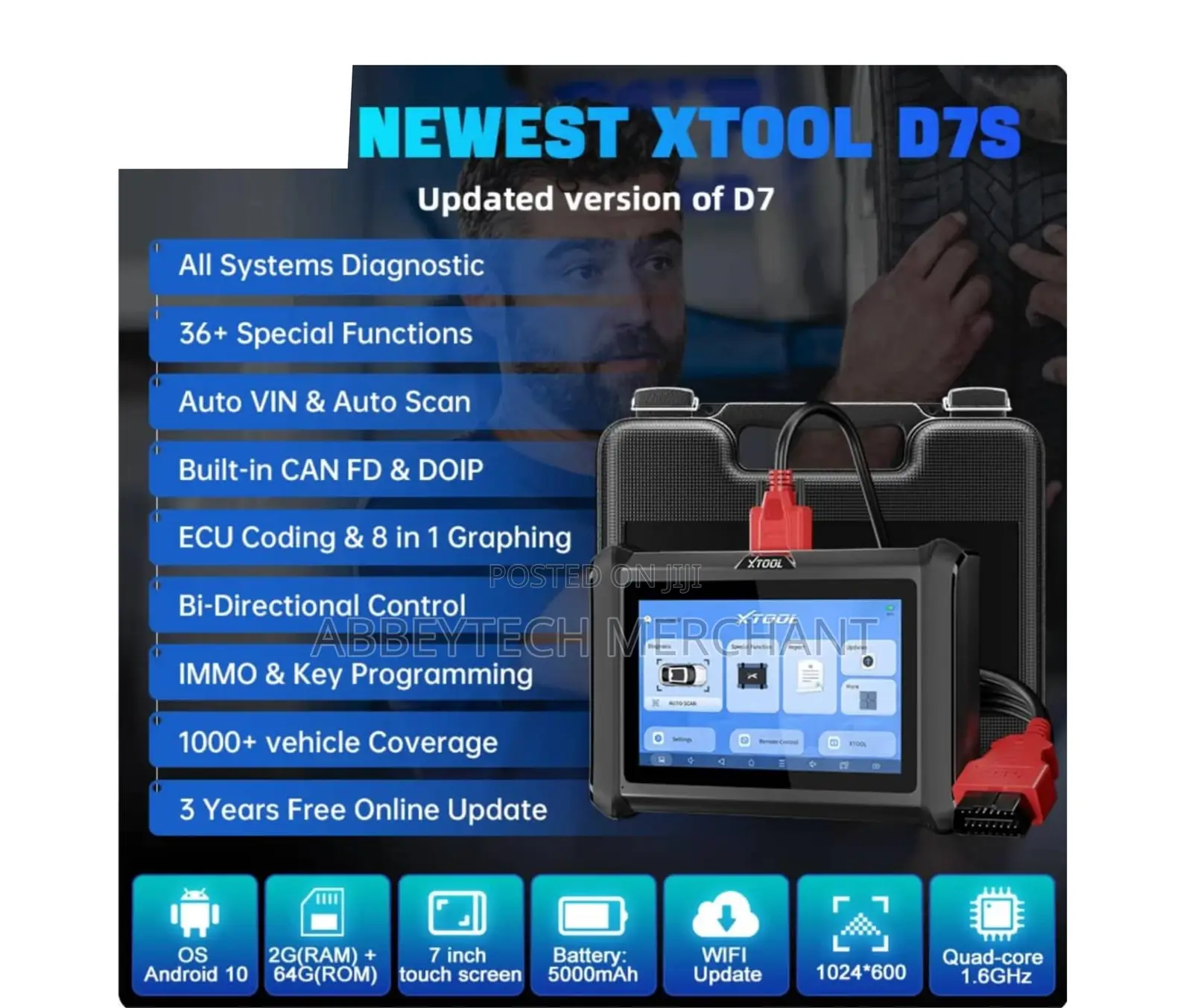 XTOOL D7s Cars Scanner ECU Coding 36+ Resets Key Programming