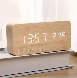 Wood LED Display Clock Temp