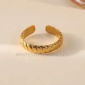Photo - Adjustable Unique Simple Stainless Steel Gold Open Ring