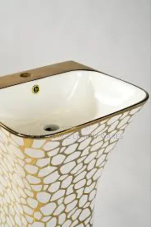 Gold and White Standing Basin
