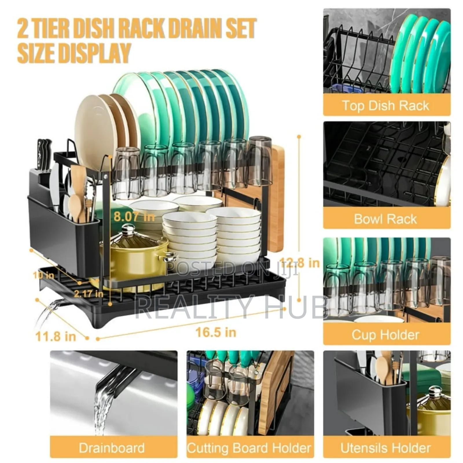 Dishrack With Cup Holder Draining Tray Plate Rack