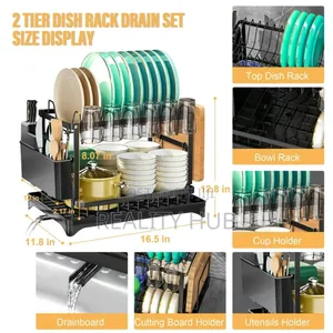 Dishrack With Cup Holder Draining Tray Plate Rack