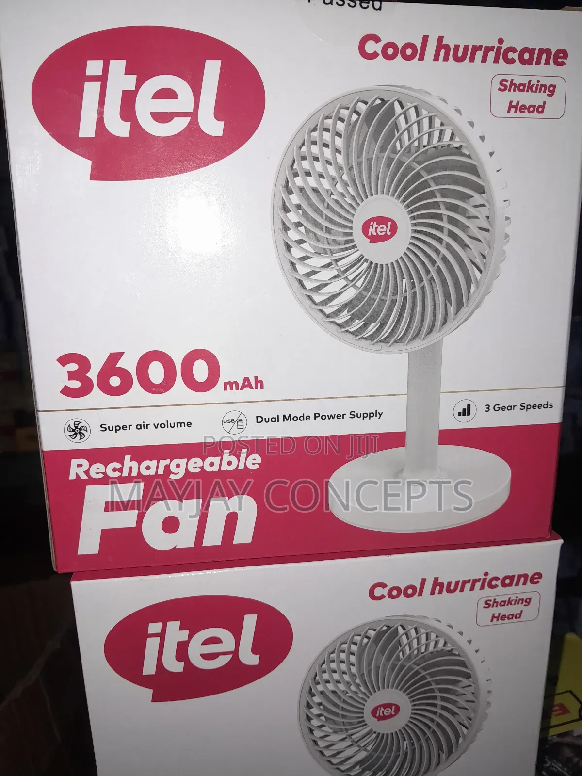 Itel 3600mah Rotatable Rechargeable Table/Wall Fan-Type C