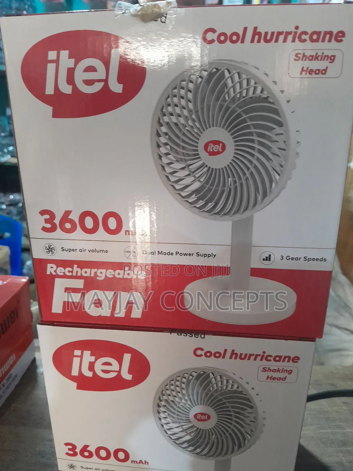 Itel 3600mah Rotatable Rechargeable Table/Wall Fan-Type C