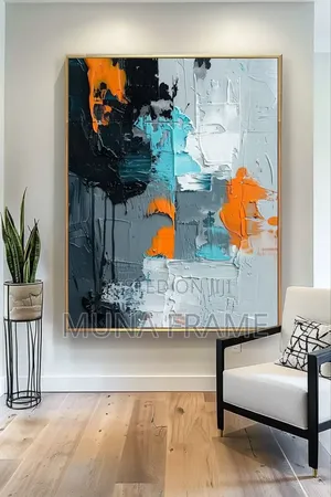 Printed Abstract Wall Art Orange ,Blue, Gray