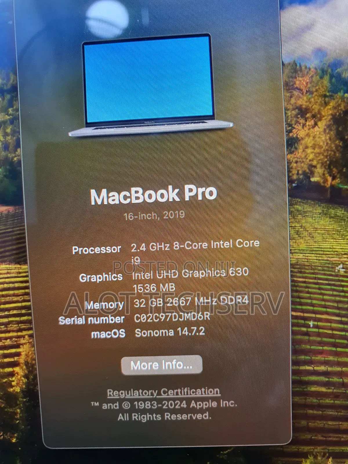 Laptop Apple MacBook Pro 2019 32GB Intel Core I9 SSD 1T