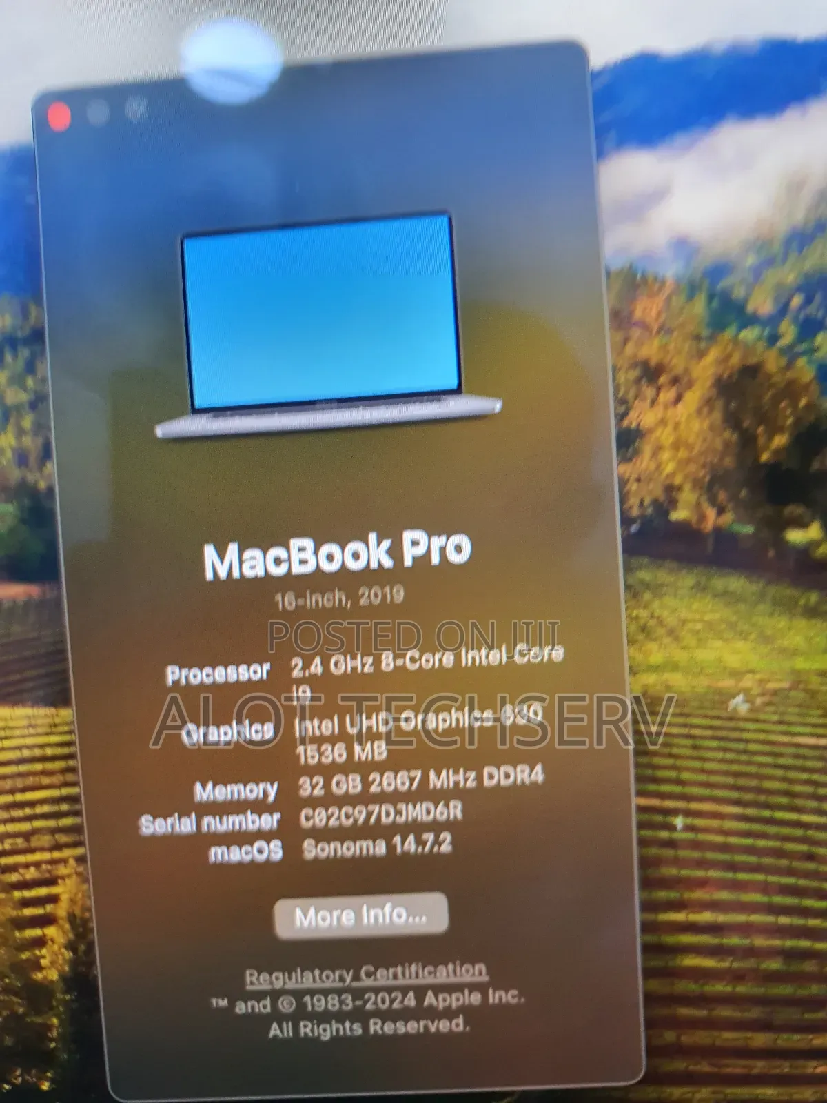 Laptop Apple MacBook Pro 2019 32GB Intel Core I9 SSD 1T
