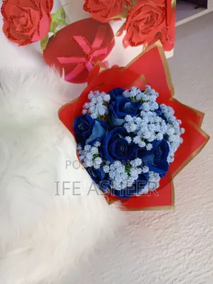 Blue Rose Flower Mixed With Baby Breath