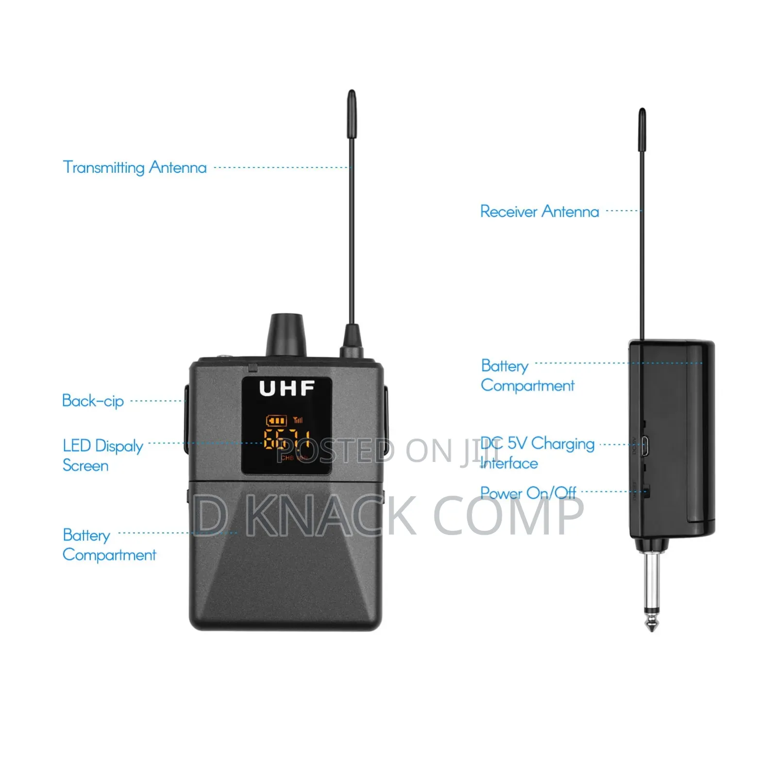 UHF Wireless Microphone With Bodypack Transmitter Receiver