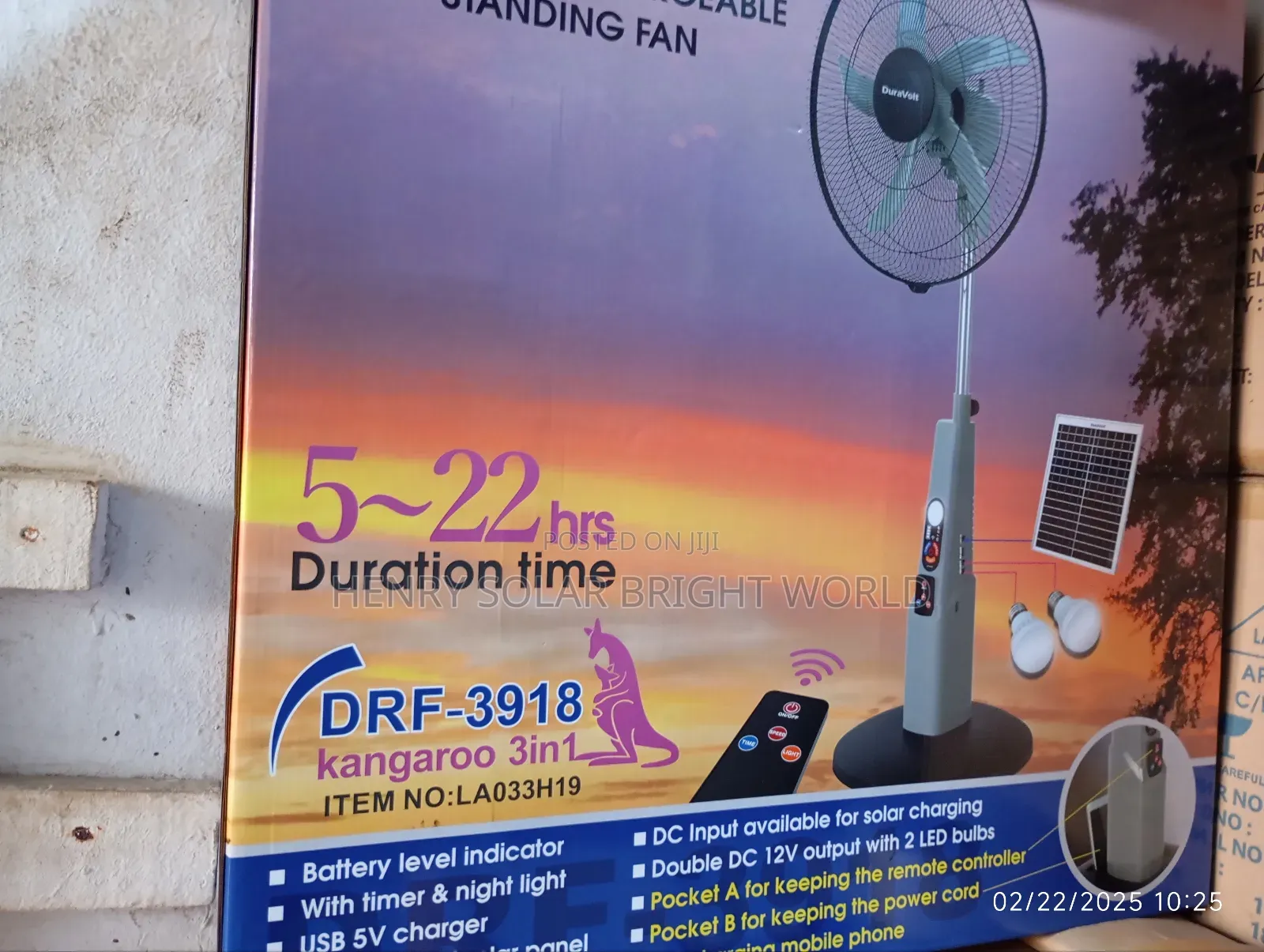 Duravolt 18inc Rechargeable Fan
