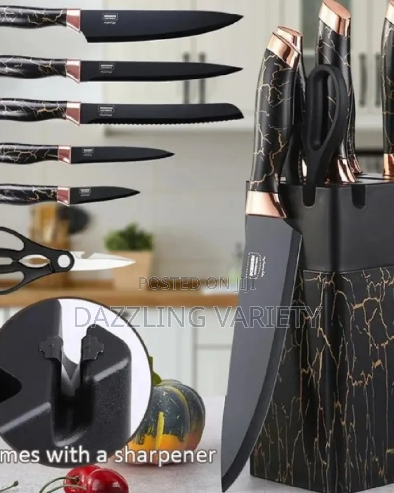 7 PCS Kitchen Knife Set With Acrylic Stand Knife Sharpener