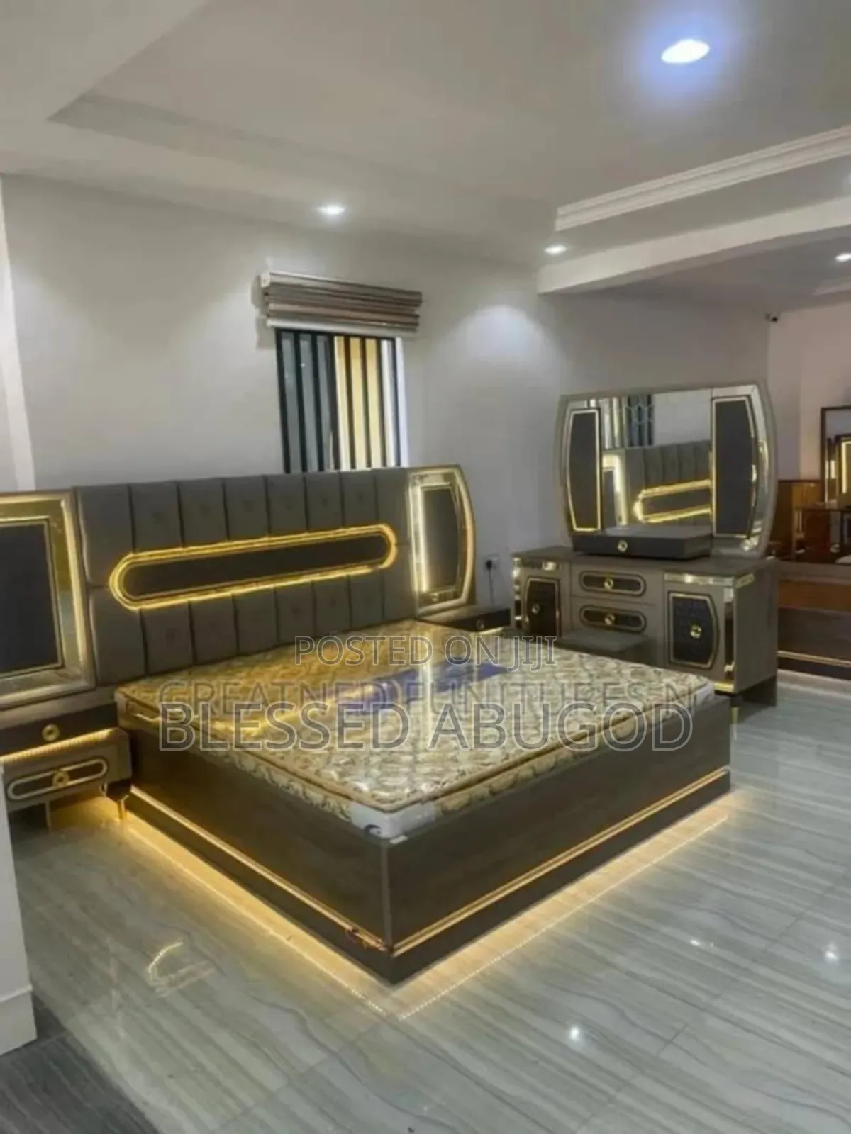 Bed Flame With Console Mirror and Wardrobe