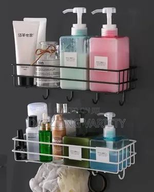 No-drill Bathroom Wall Rack With Hooks (Self Adhesive)