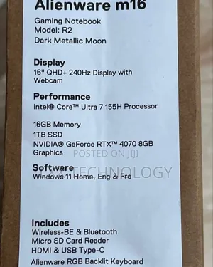 New Laptop Dell Alienware M16 R2 16GB Intel Core Ultra 7 SSD 1T