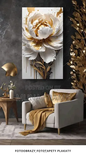 White and Gold Peonies Abstract Wall Artwork
