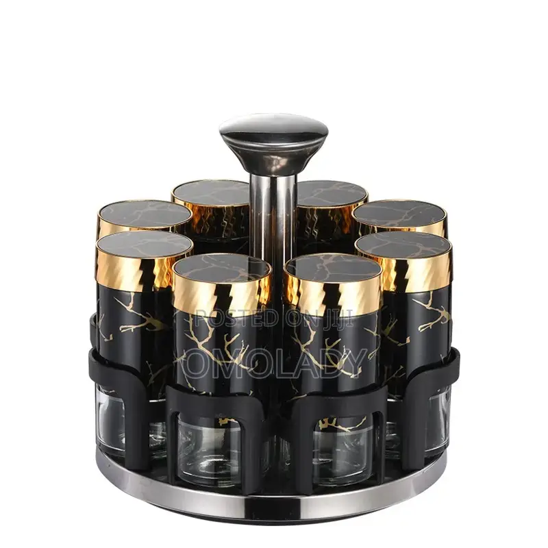 (8pcs) Marble Ceramic Gold Luxury Rotating Spice Rack