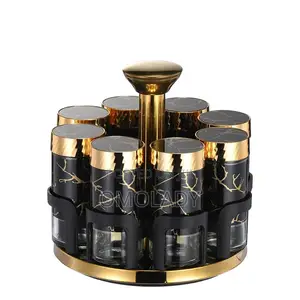 (8pcs) Marble Ceramic Gold Luxury Rotating Spice Rack