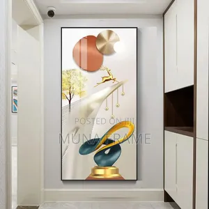 Nordic Abstract Leaf Golden Deer Light Canvas Print Artwork