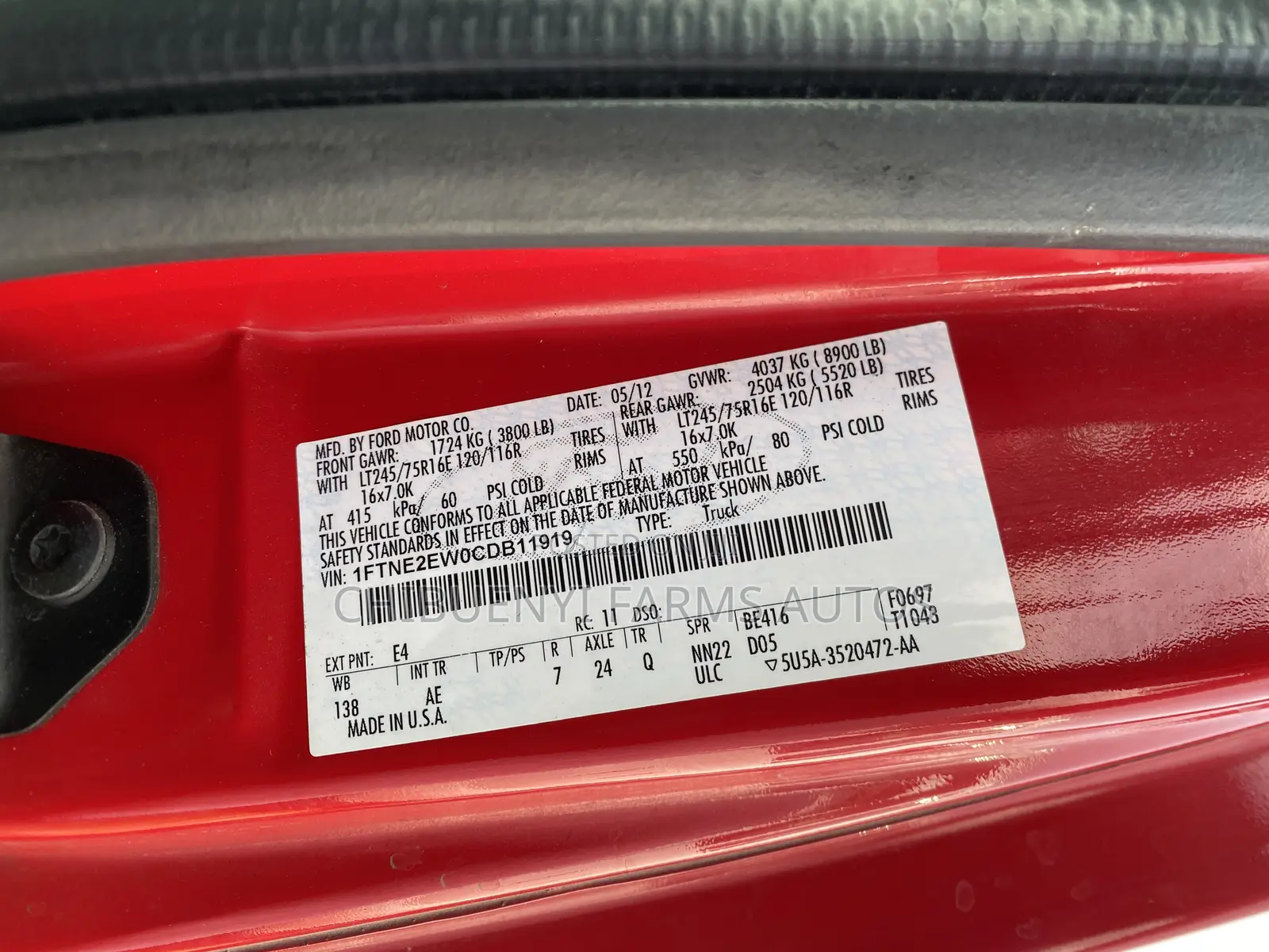 Ford E250 2012 Red