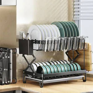 Double-Layer Dish Drying Rack, Foldable Design,Space-Saving
