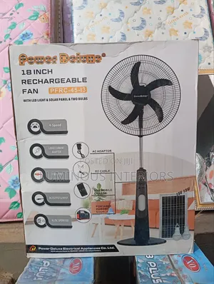 Rechargeable Fan 18"With Led Light, Solar Panel Two Bulbs