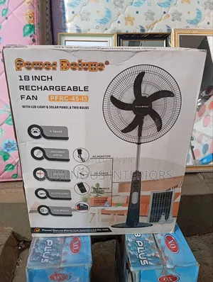 Rechargeable Fan 18"With Led Light, Solar Panel Two Bulbs