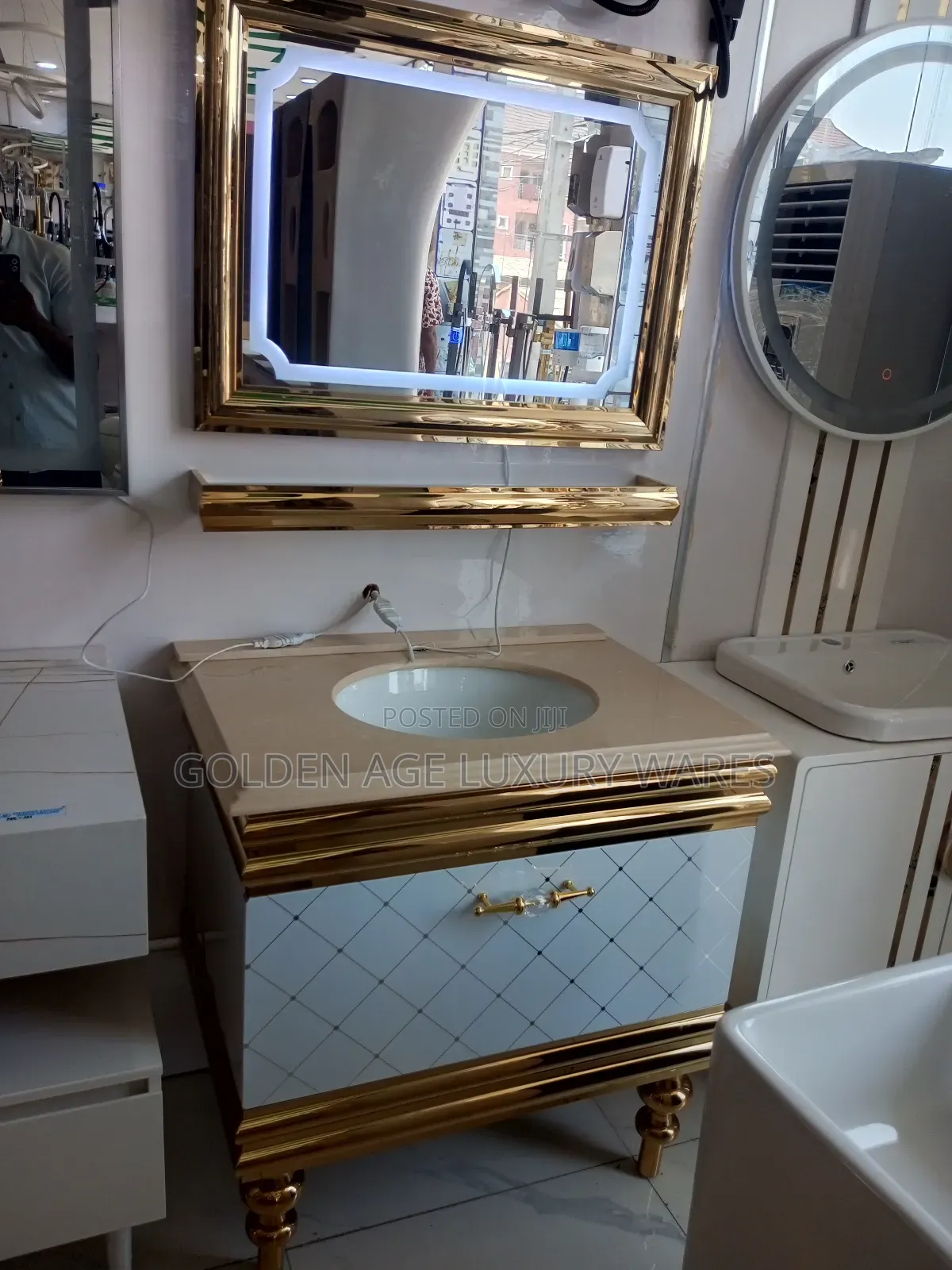 White and Gold 80cm Cabinet