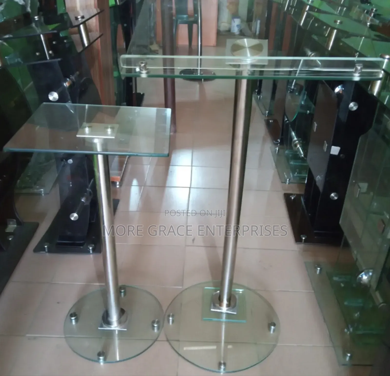 Single Pole Glass Pulpit With Stool.
