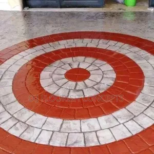 Circle Red and Grey Stamped Concrete Flooring