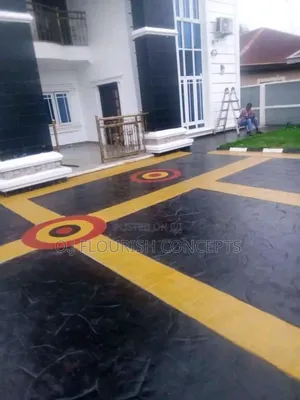 Black, Yellow and Red Colour Stamped Concrete Flooring