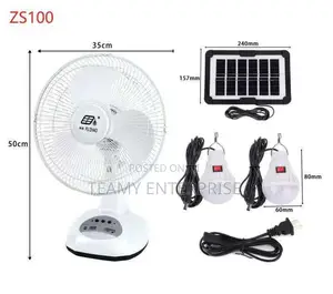 12 Inches Solar Rechargeable Table Fan With Two LED Light