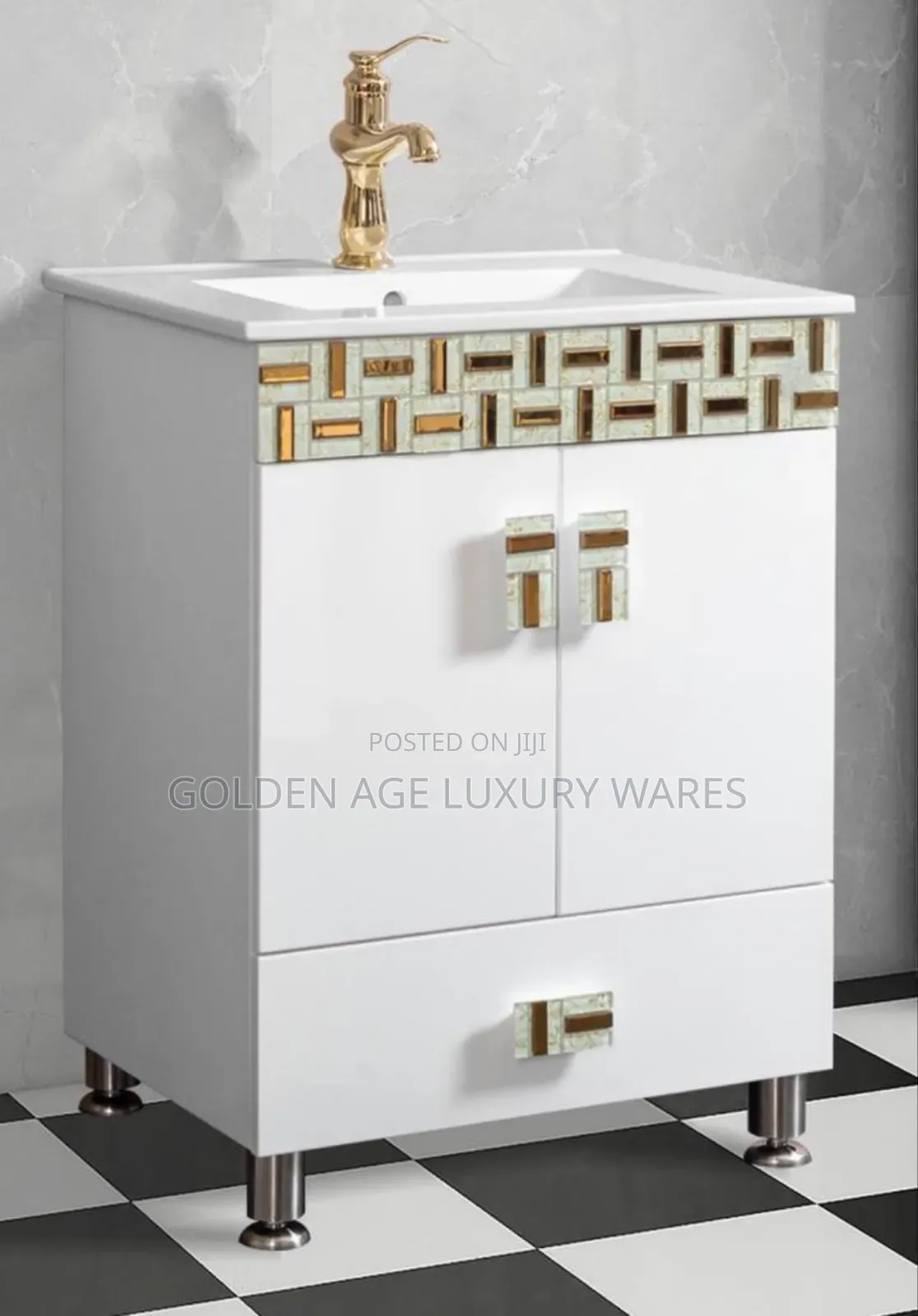 White and Gold Marble Cabinet