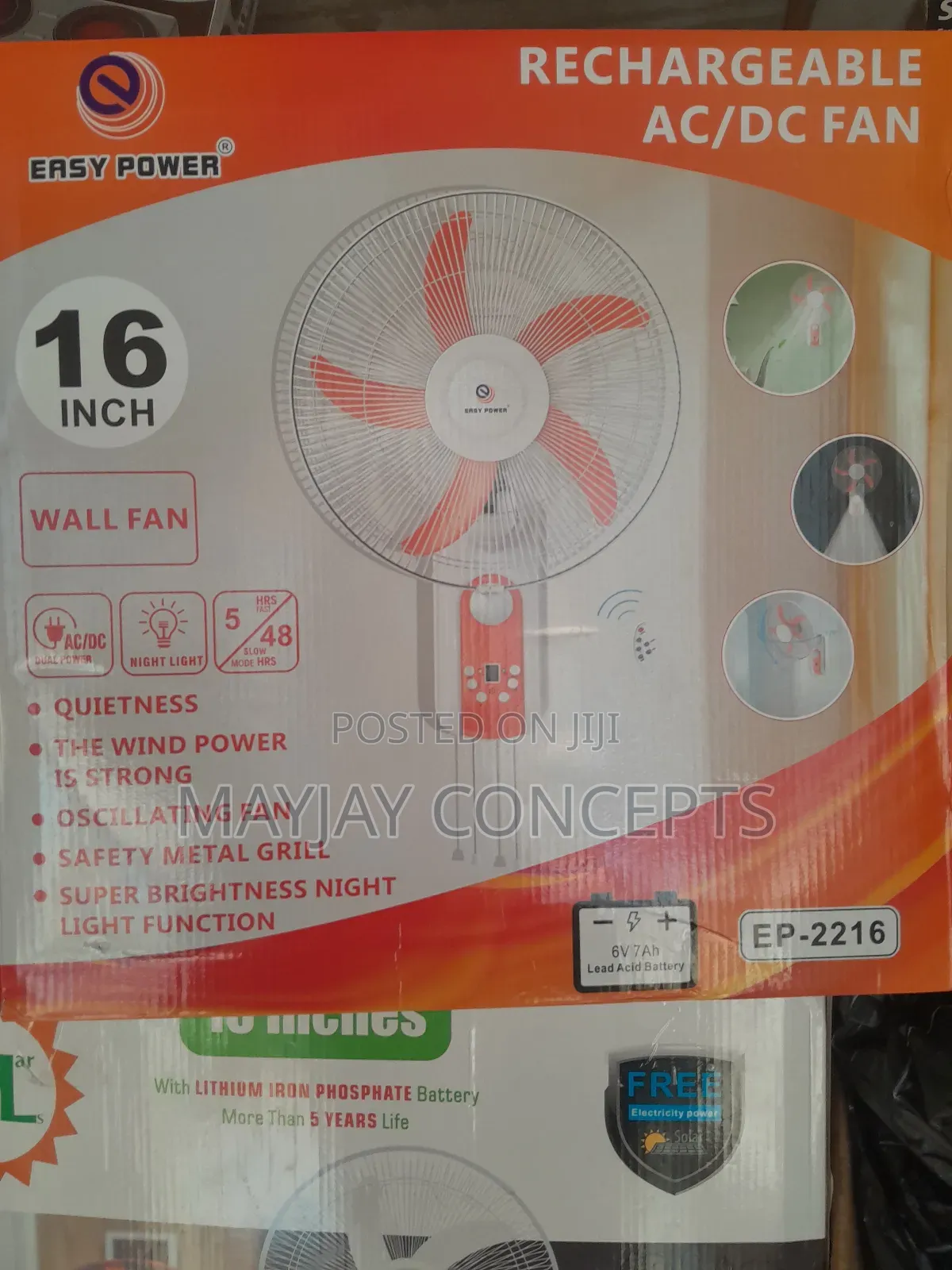 16-Inch Easypower 3-in-1 Rechargeable Solar Wall Fan+Panel+2bulb