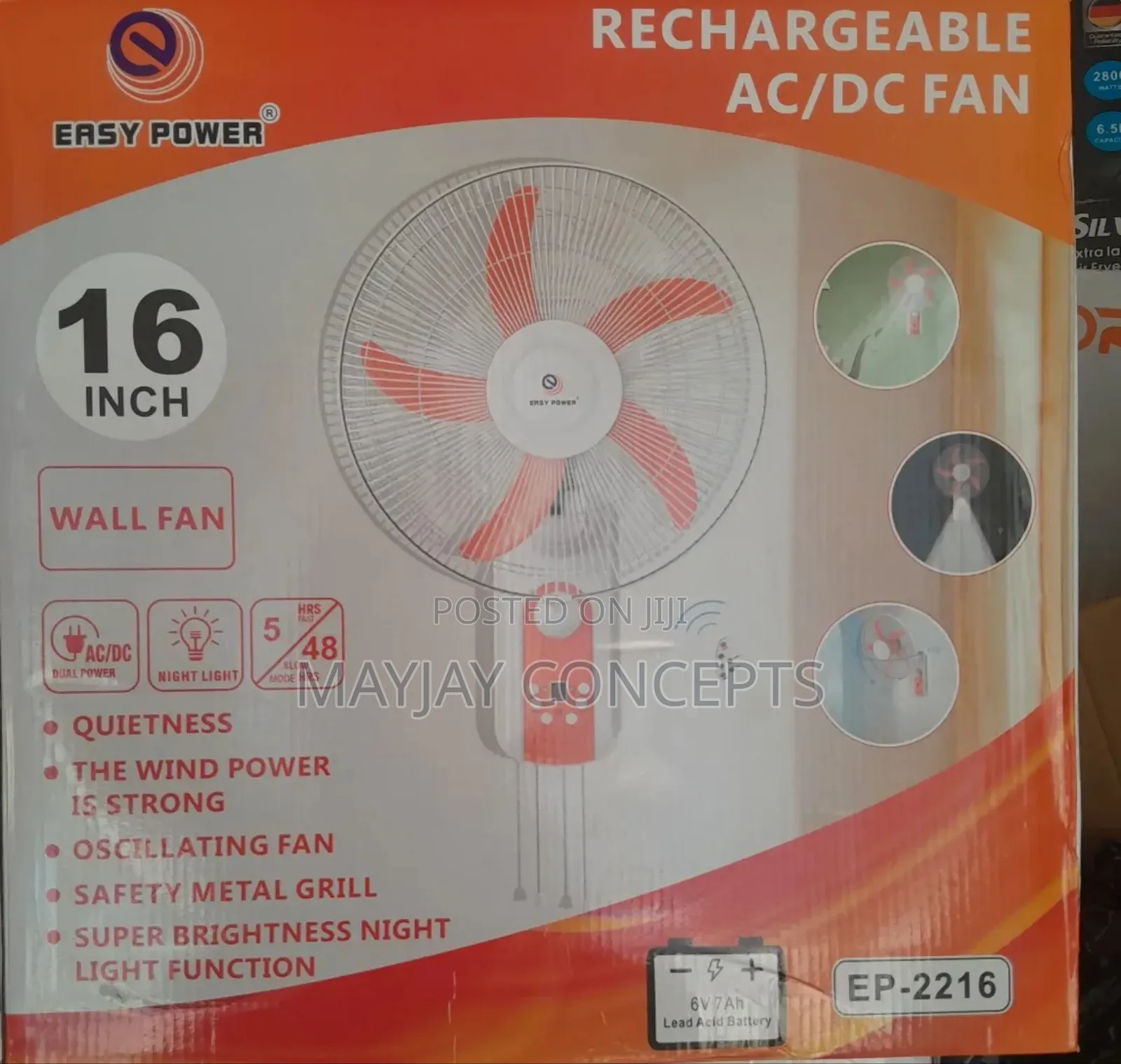 16-Inch Easypower 3-in-1 Rechargeable Solar Wall Fan+Panel+2bulb