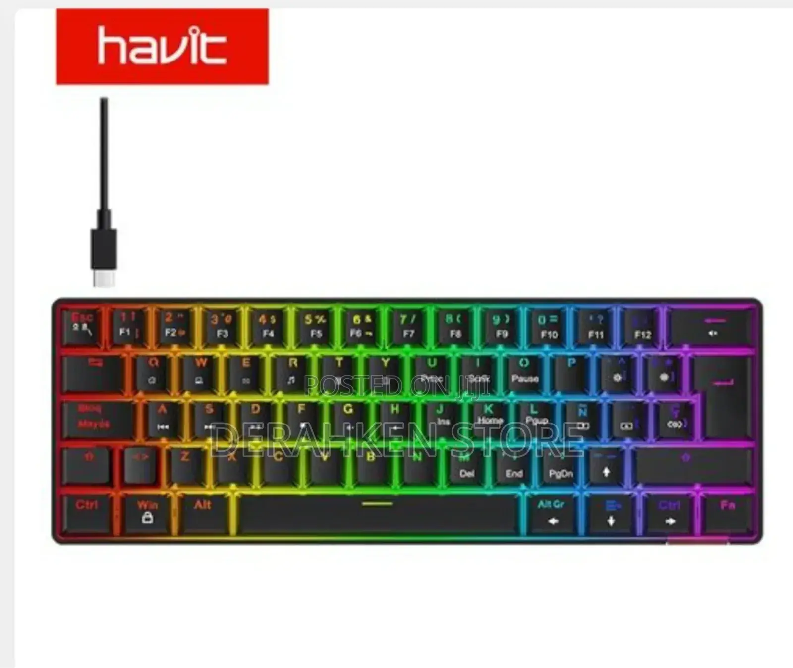 Havit Keyboard Gaming Wired Type-C Usb 63 Keys Led Backlit