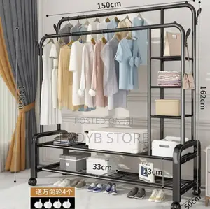 Double Layer Cloth Rack With Shelf