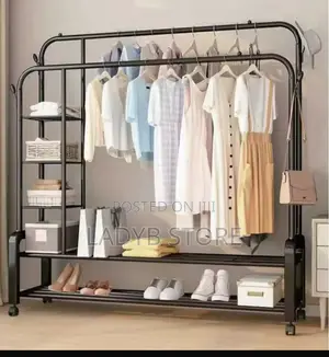 Double Layer Cloth Rack With Shelf