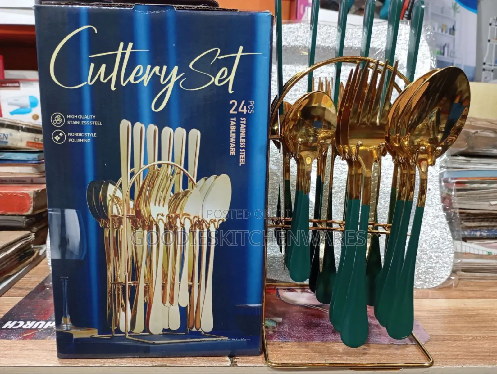 24 PCS Gold Cutlery Set Spoon Set