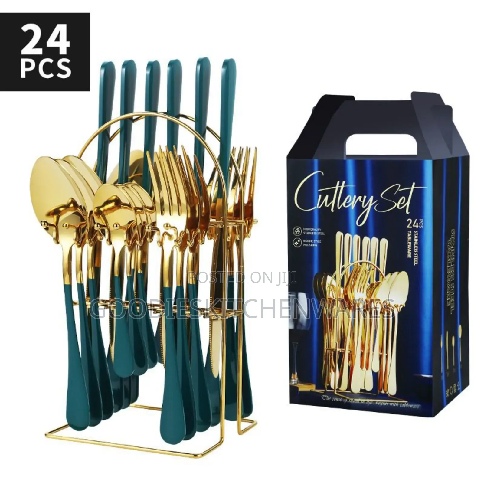 24 PCS Gold Cutlery Set Spoon Set
