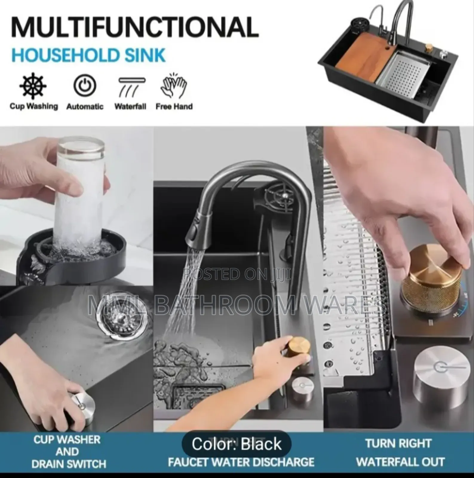 Black Waterfall Modern Kitchen Sinks