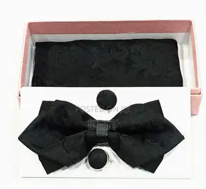 V-Shape Classic Bow Ties Set With Cufflinks Hanky for Men
