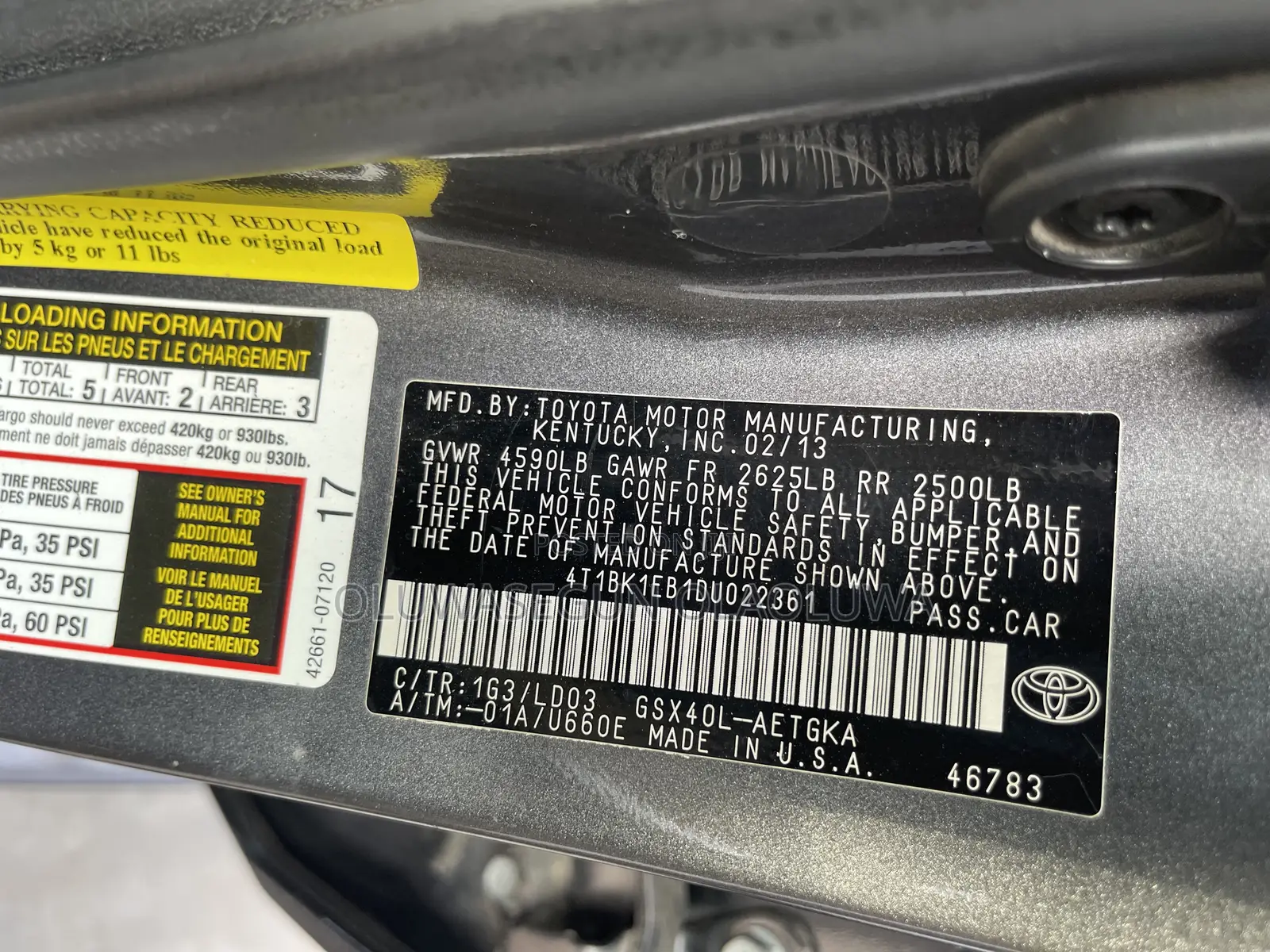 Toyota Avalon XLE Sedar FWD (3.5L 6cyl 6A) 2013 Gray