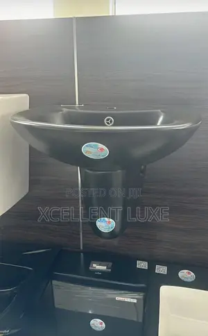 Black Wall Hanging Basin and Pedestal