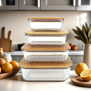 4 in 1 Lock Fresh Glass Bowl With Bamboo Lid