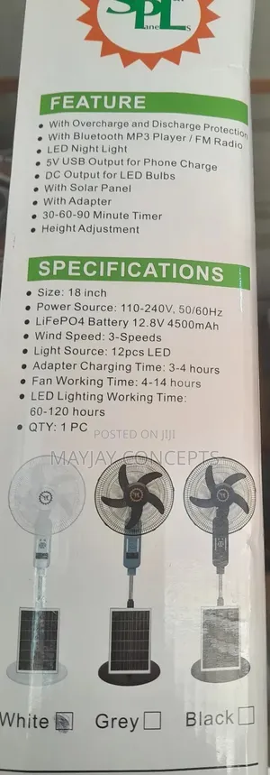 SPL 18-Inch Solar Rechargeable Fan With Panel+Mp3+4-Bulbs
