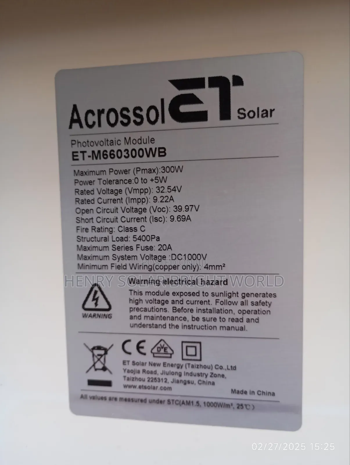 300w Solar Panel Mono (Tokunbo)