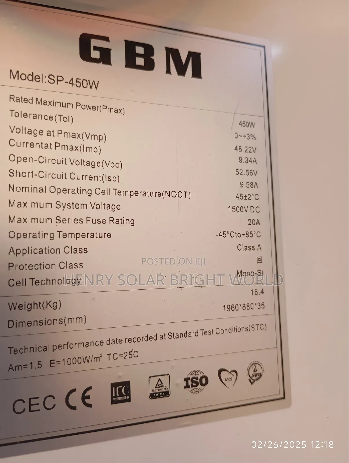GBM 450w Solar Panel